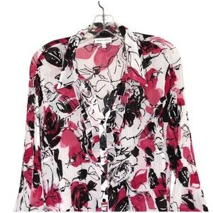 Fashion Bug Blouse Sz 22/24 Accordion Pleated V Neck Bell Sleeves Floral